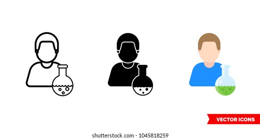 Chemist icon of 3 types: color, black and white, outline. Isolated vector sign symbol.