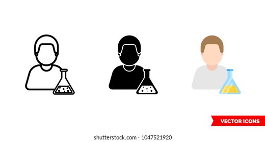 Chemist icon of 3 types: color, black and white, outline. Isolated vector sign symbol.