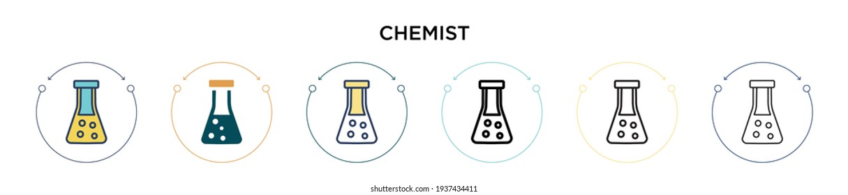 Chemist icon in filled, thin line, outline and stroke style. Vector illustration of two colored and black chemist vector icons designs can be used for mobile, ui, web