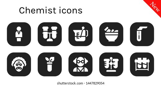 chemist icon set. 10 filled chemist icons.  Simple modern icons about  - Chemist, Test tube, Beaker, Mortar, Scientist, Mad scientist, Test tubes