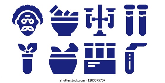  chemist icon set. 8 filled chemist icons. Simple modern icons about  - Test tube, Scientist, Mortar, Test tubes