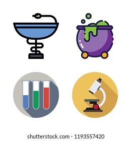 chemist icon set. vector set about test tubes, cauldron, microscope and pharmacy icons set.