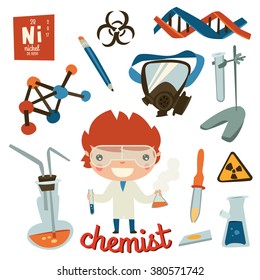 chemist kid set. children profession stuff set.