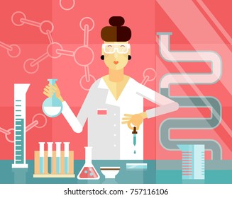 Chemist in the laboratory. Vector flat illustration