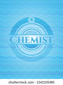 Chemist light blue water badge background. Vector Illustration. Detailed.