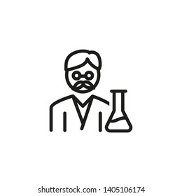 Chemist line icon. Male Scientist in eyeglasses with beaker. Occupation concept. Vector illustration can be used for topics like science, chemistry, lab research