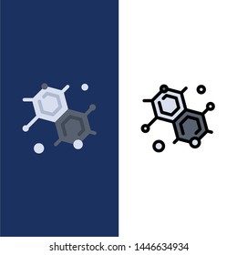 Chemist, Molecular, Science  Icons. Flat And Line Filled Icon Set Vector Blue Background