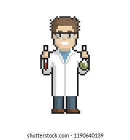 Chemist pixel art on white background. Vector illustration.