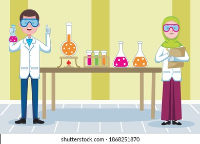 Chemist Profession with vector illlustration. Flat design with cartoon characters.