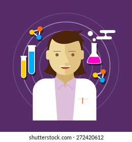 chemist scientist woman  lab vector illustration