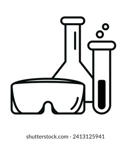 Chemist supplies icon. Vector image of glasses, triangular flask and test tube.