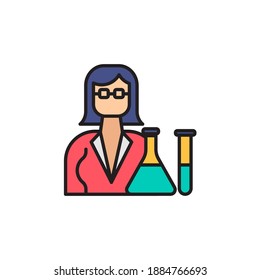 chemist vector icon colorful. job character illustration. woman profession