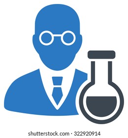 Chemist vector icon. Style is bicolor flat symbol, smooth blue colors, rounded angles, white background.
