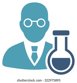 Chemist vector icon. Style is bicolor flat symbol, cyan and blue colors, rounded angles, white background.
