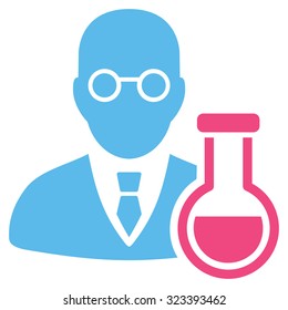 Chemist vector icon. Style is bicolor flat symbol, pink and blue colors, rounded angles, white background.