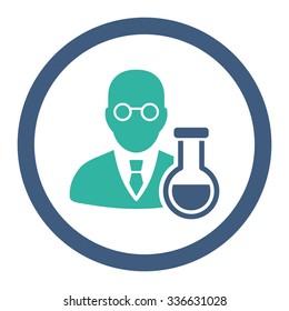Chemist vector icon. Style is bicolor flat rounded symbol, cobalt and cyan colors, rounded angles, white background.