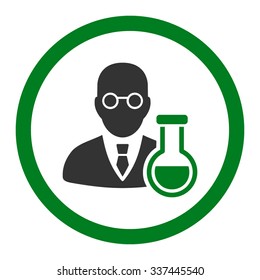 Chemist vector icon. Style is bicolor flat rounded symbol, green and gray colors, rounded angles, white background.