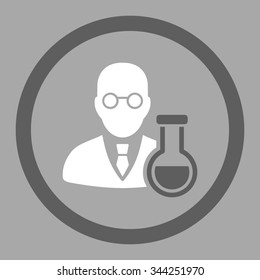 Chemist vector icon. Style is bicolor flat rounded symbol, dark gray and white colors, rounded angles, silver background.