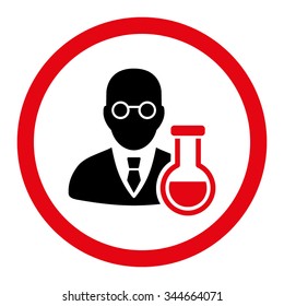 Chemist vector icon. Style is bicolor flat rounded symbol, intensive red and black colors, rounded angles, white background.