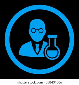 Chemist vector icon. Style is flat rounded symbol, blue color, rounded angles, black background.