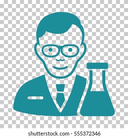 Chemist vector pictogram. Illustration style is flat iconic soft blue symbol on a chess transparent background.