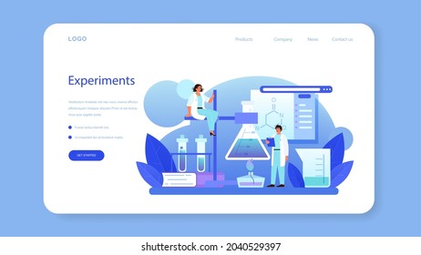 Chemist Web-Banner oder Landing-Seite. Chemiewissenschaftler, der im Labor experimentiert. Wissenschaftsausrüstung, chemische Forschung. Einzelne flache Vektorgrafik
