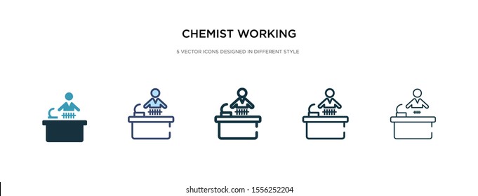 chemist working icon in different style vector illustration. two colored and black chemist working vector icons designed in filled, outline, line and stroke style can be used for web, mobile, ui