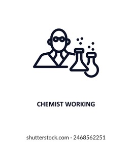 Icono de trabajo químico. Ícono de trabajo de químico de línea delgada de colección de personas. Vector de contorno aislado sobre fondo blanco. Símbolo de trabajo químico editable se puede utilizar en Web y móvil