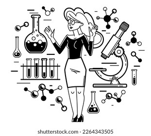 Chemist working on some scientific experiment trying to create new formula or pharmacology research, education student or teacher university, science.