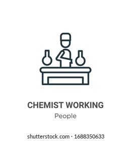 Chemist working outline vector icon. Thin line black chemist working icon, flat vector simple element illustration from editable people concept isolated stroke on white background