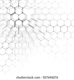 Chemistry 3D pattern, hexagonal molecule structure on white, scientific medical research. Medicine, science and technology concept. Motion design. Geometric abstract background.