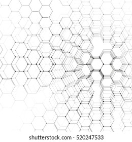 Chemistry 3D pattern, hexagonal molecule structure on white, scientific medical research. Medicine, science and technology concept. Motion design. Geometric abstract background.