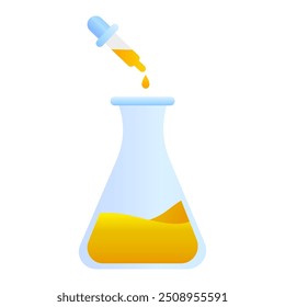 The chemistry of adding a drop of a liquid chemical from a pipette to a flask. Vector illustration