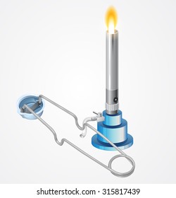 Chemistry Apparatus - Bunsen Burner and Lighter - Illustration