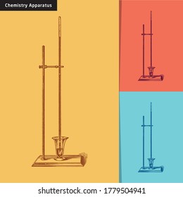 Chemistry Apparatus - Mercury Barometer - Vintage Illustration Drawing. Applied In Colored Backgrounds.