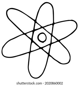 chemistry, atom drawing, vector illustration in doodle style with black outline, coloring book
