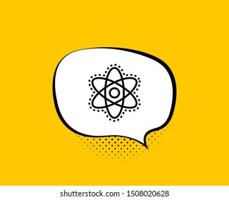 Chemistry atom line icon. Comic speech bubble. Laboratory molecule sign. Analysis symbol. Yellow background with chat bubble. Chemistry atom icon. Colorful banner. Vector