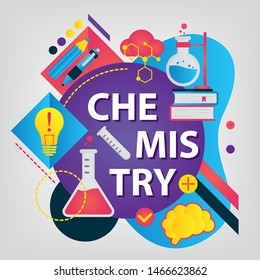 Chemistry. Back to school concept. Set of School supplies. Linear style web banner - Shutterstock ID 1466623862