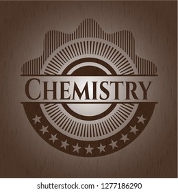 Chemistry badge with wooden background