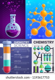 Chemistry banner set. Cartoon illustration of chemistry vector banner set for web design