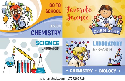 Chemistry banner set. Cartoon illustration of chemistry vector banner set for web design