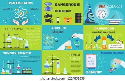 Chemistry banner set. Flat illustration of chemistry vector banner set for web design