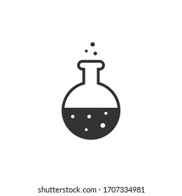 Chemistry beaker, Erlenmeyer flask, test tube holding chemicals flat vector icon for science apps and websites.