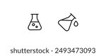 Chemistry beakers with Erlenmeyer flask and test tube holding chemicals, science, lab bulb, laboratory equipment glass icons button, vector, sign, symbol, logo, illustration, editable stroke, flat des