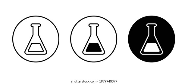 Preparadores de química con el matraz Erlenmeyer y el tubo de ensayo conteniendo productos químicos, ciencia, bombilla de laboratorio, botón de iconos de vidrio de equipo de laboratorio, vector, signo, símbolo, logotipo, ilustración, trazo editable, plano des