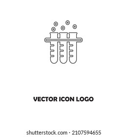 Chemistry beakers with Erlenmeyer flask and test tube holding chemicals flat vector icon for science apps and websites