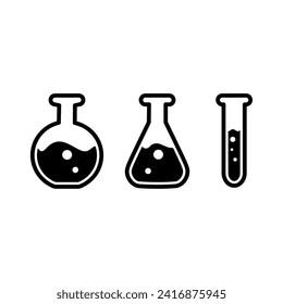 Chemistry Beakers con el matraz Erlenmeyer y tubo de ensayo conteniendo sustancias químicas vectores planos icono para aplicaciones científicas y sitios web