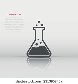 Chemistry beakers sign icon in flat style. Flask test tube vector illustration on white isolated background. Alchemy business concept.