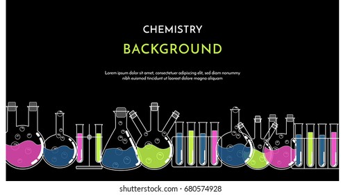 Chemistry black background with flasks and beakers
