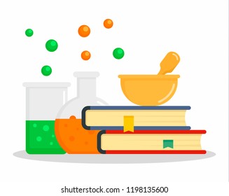 Chemistry book concept background. Flat illustration of chemistry book vector concept background for web design